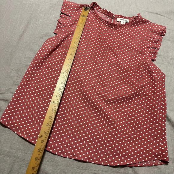 Monteau Red/rust Polka Dot Blouse Women's Size XLarge Segmented Sleeves flowy - Picture 6 of 6